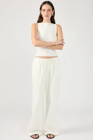 White Barefoot Drawcord Linen Pants