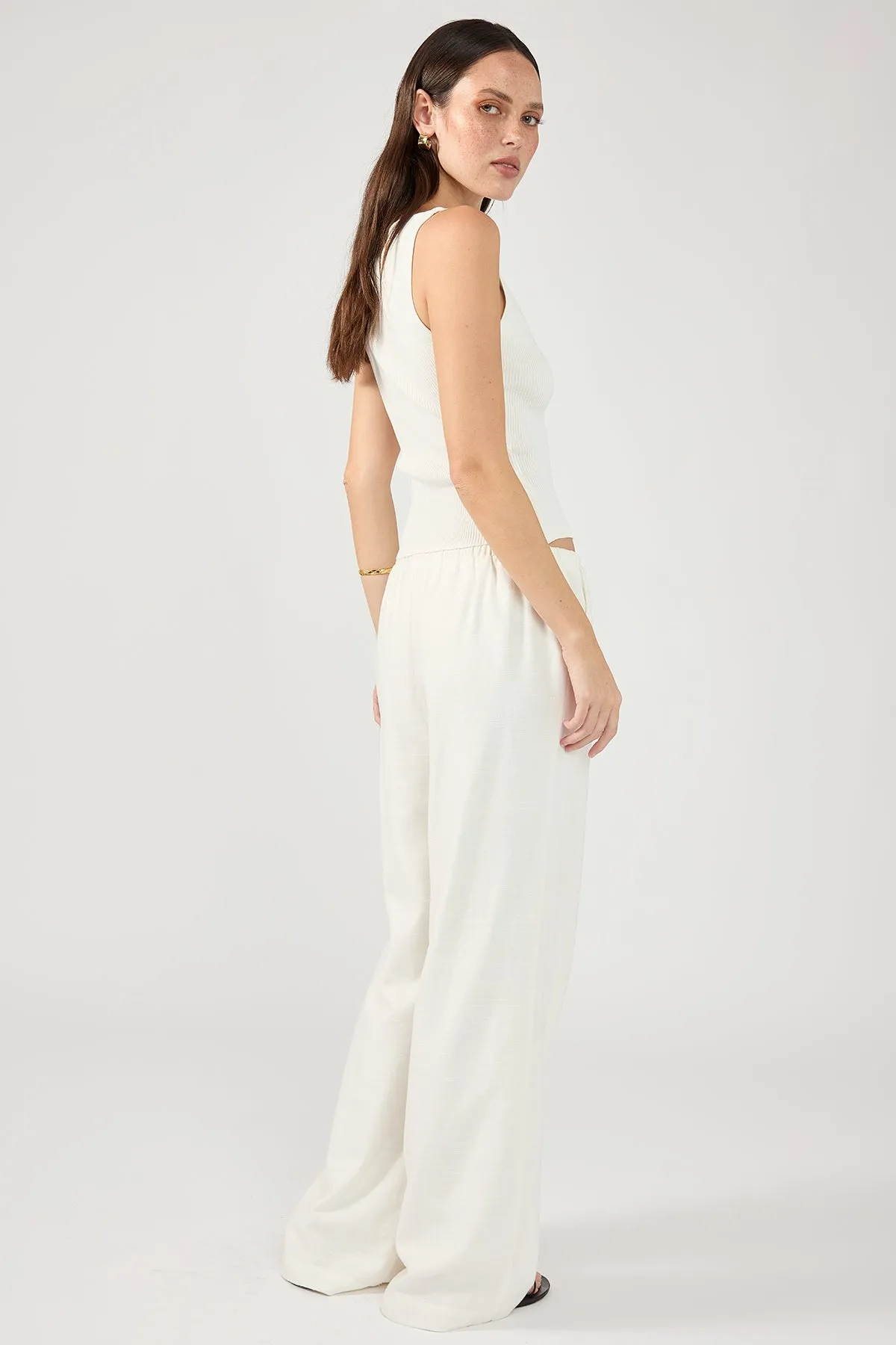 White Barefoot Drawcord Linen Pants