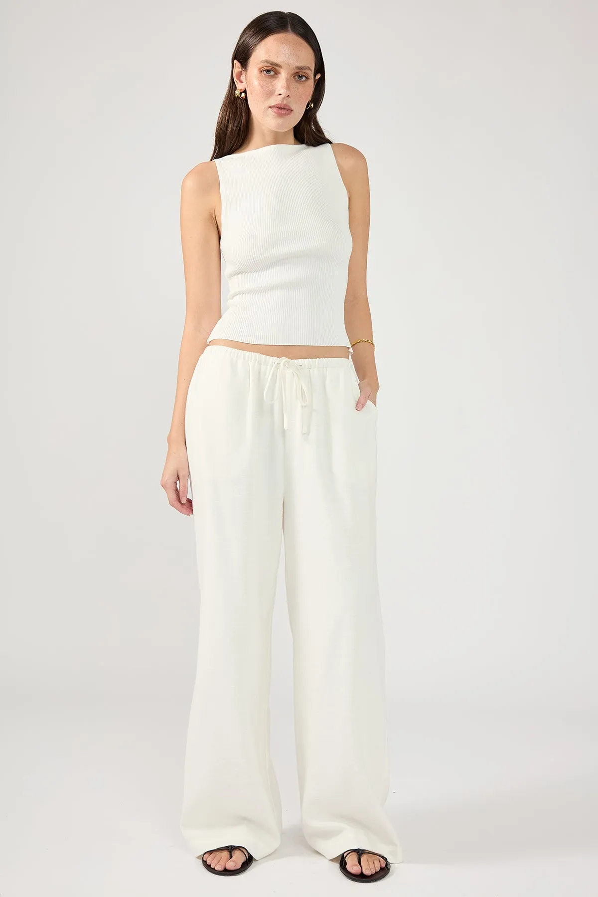 White Barefoot Drawcord Linen Pants