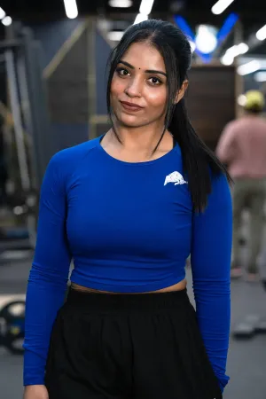 WILD VERVE LIFTING LONG SLEEVE CROP TOP (ROYAL BLUE)