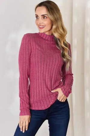 Women's Basic Bae Full Size Ribbed Mock Neck Long Sleeve T-Shirt