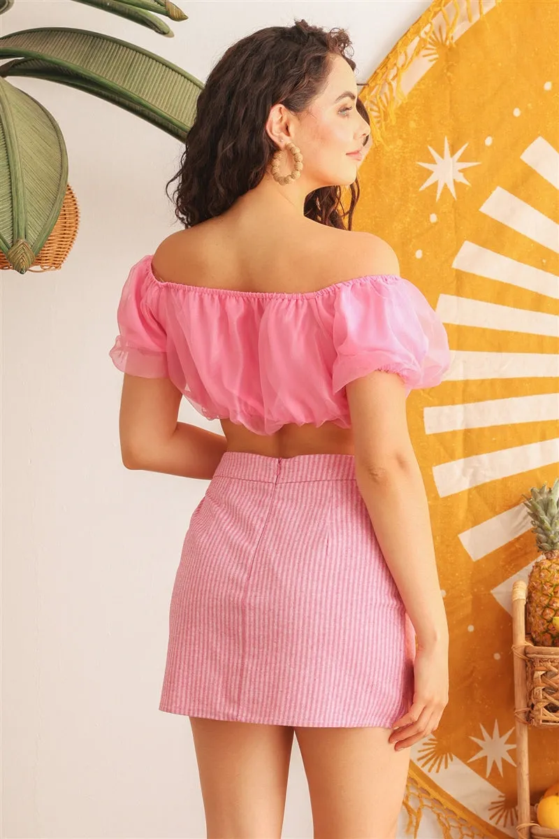 Women's Organza Puff Short Sleeve Crop Top